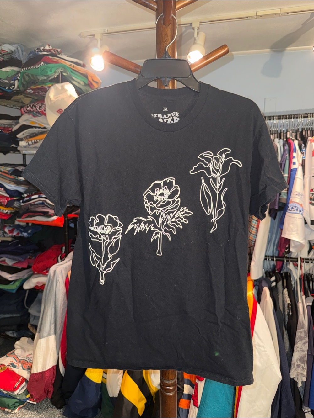Black Floral Outline Graphic Tee